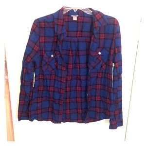 Red and blue plaid button down